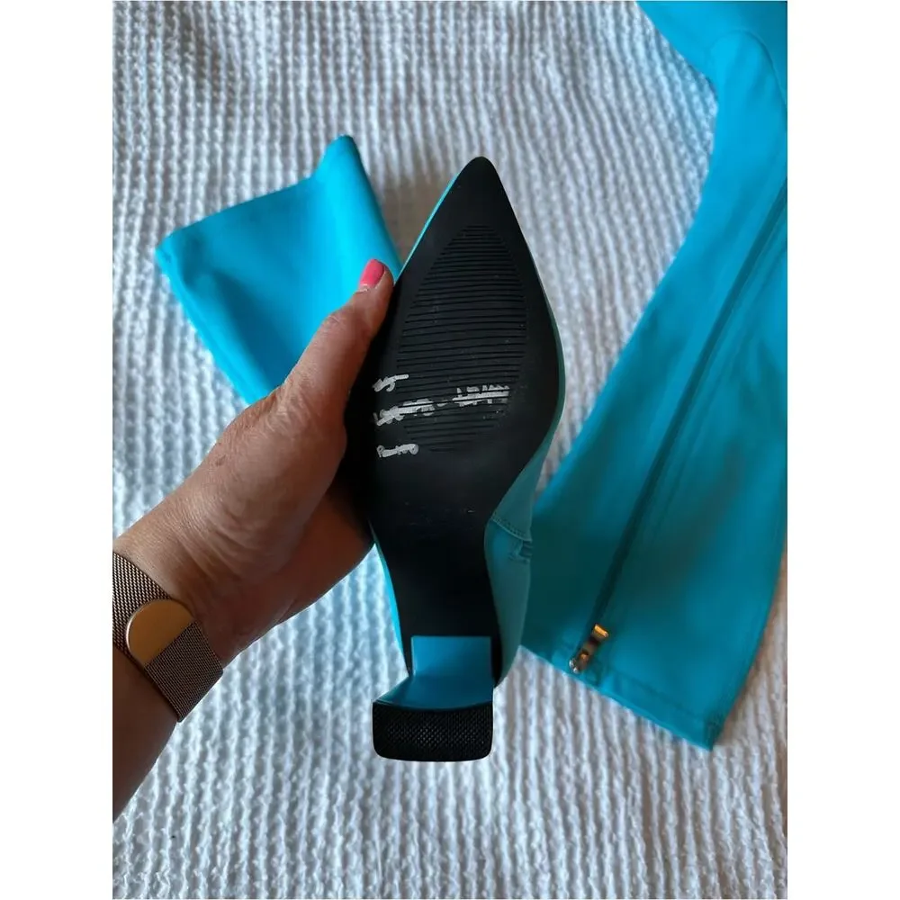 Azalea Wang Estate 75 Turquoise Knee High Boots Pointed Toe Sz 7.5 EU 38